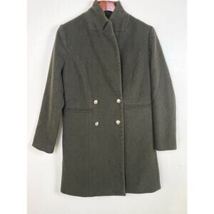 Womens Coat Sz M Wool Funnel Neck Peacoat Military Army Grunge Khaki Classic